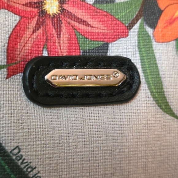 David Jones Floral Satchel Bag Black Trim Canvas Handbag - Picture 2 of 3